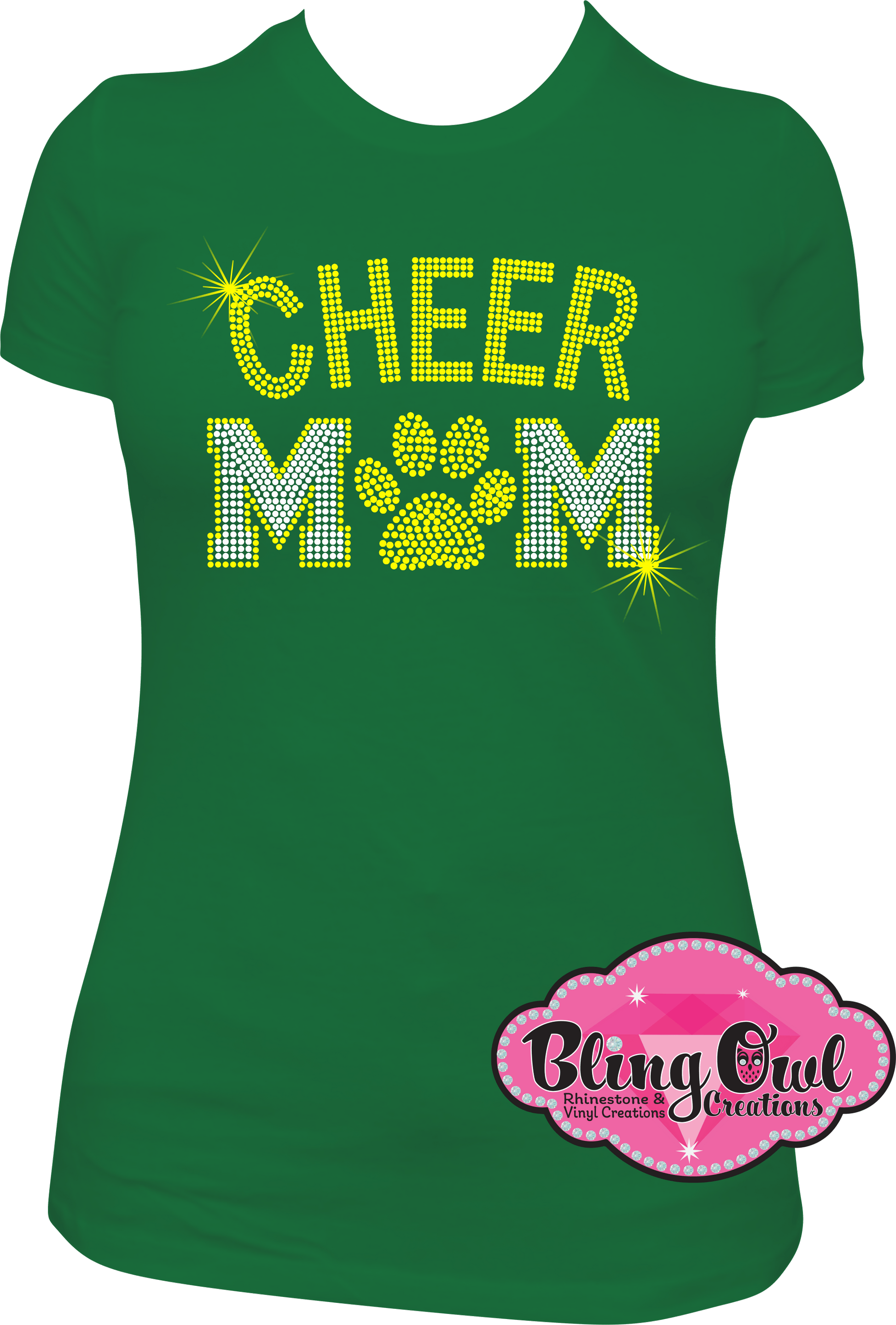 cheer_mom with paw rhinestones sparkle bling transfer