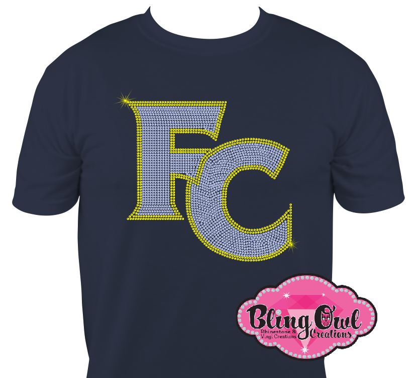First Colonial FC Patriots shirt school spirit wear school spirit logo custom rhinestones sparkle bling