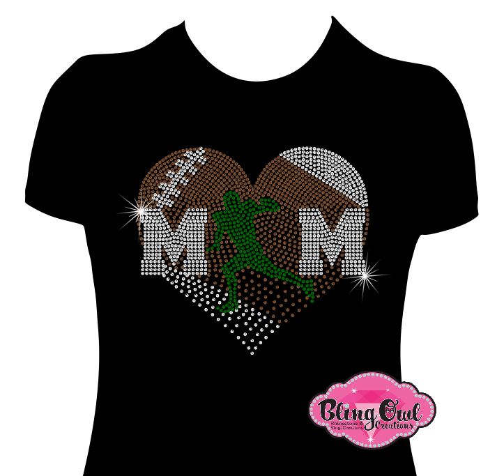 faded_football_mom_heart design rhinestones sparkle bling