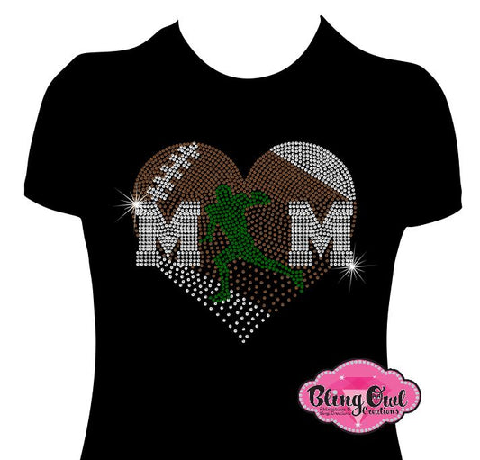 faded_football_mom_heart design rhinestones sparkle bling