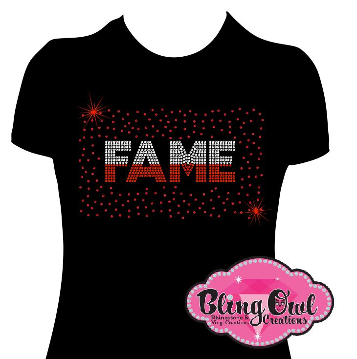 fame_shirt cheer_team_name cheer_gear cheer_love cheer_uniform personalized_tees trendy_cute_rhinestone_tshirt rhinestones sparkle bling