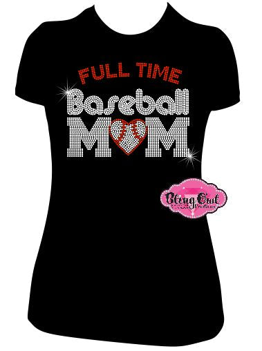 fulltime_baseball_mom_heart fitted shirt rhinestones sparkle bling transfer