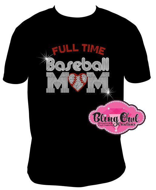 fulltime_baseball_mom_heart unisex shirt rhinestones sparkle bling transfer