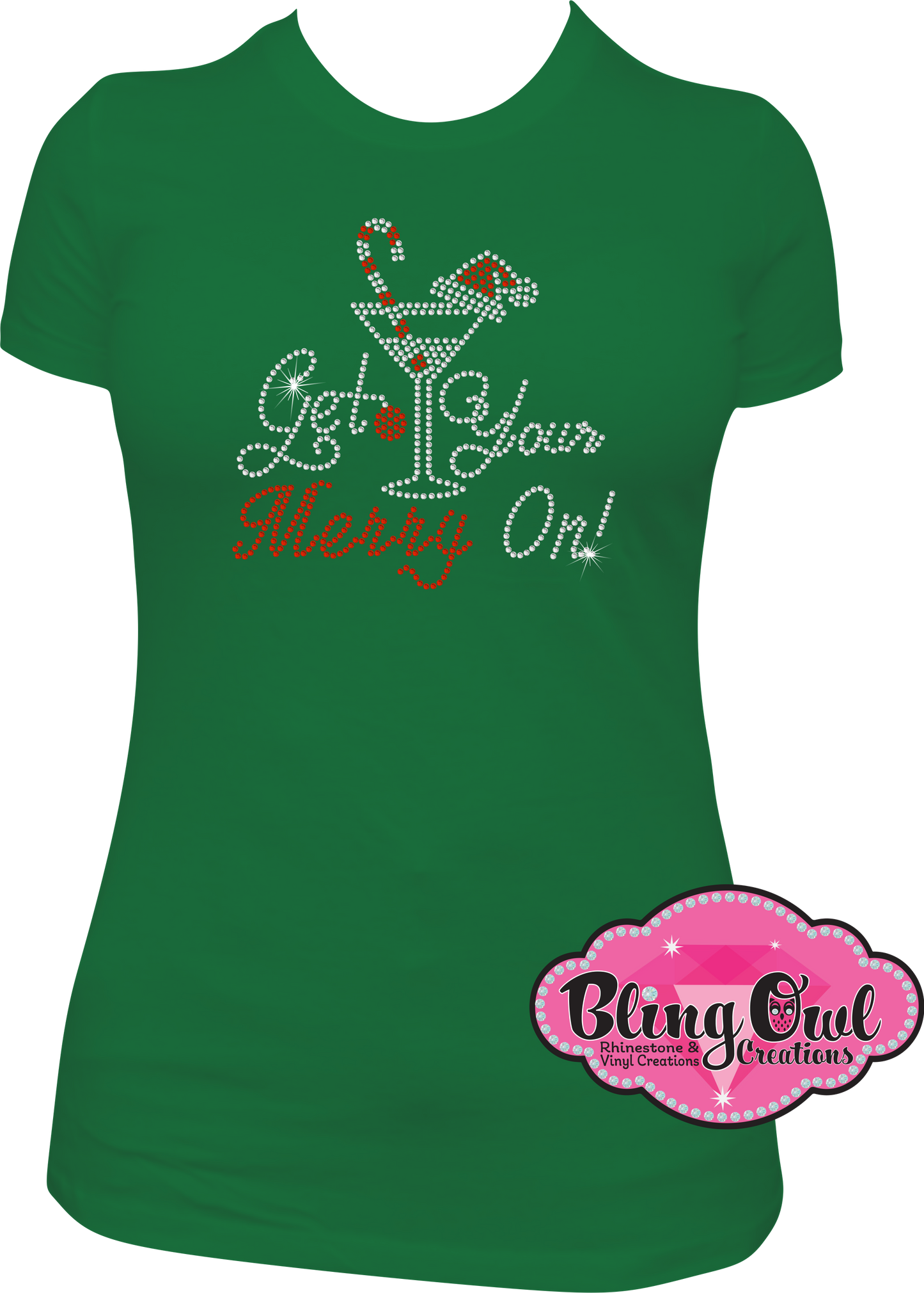 get_your_mery_on_martini_santa_hat_candy_cane rhinestones sparkle bling transfer