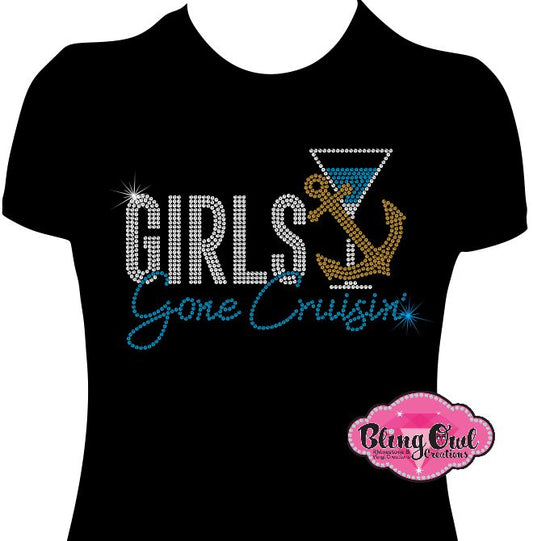 girls_gone_cruisin_anchor_wineglass design shirt cruise_shirt rhinestones sparkle bling