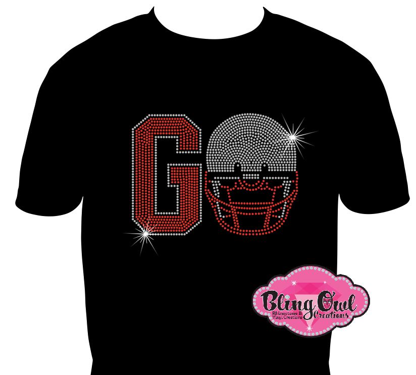 go_football_helmet design shirt football_season_shirt football_fan_tees support_your_team customized_shirts personalized_tees_for football_fans gameday tshirt sparkle and stand out rhinestones sparkle bling