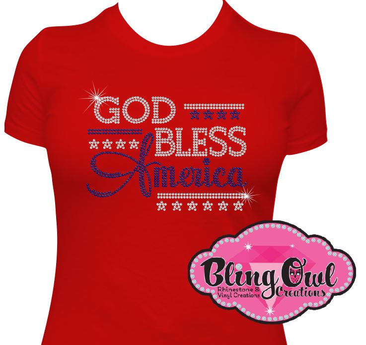 God_bless_america design glam_patriotic rhinestones sparkle bling transfer