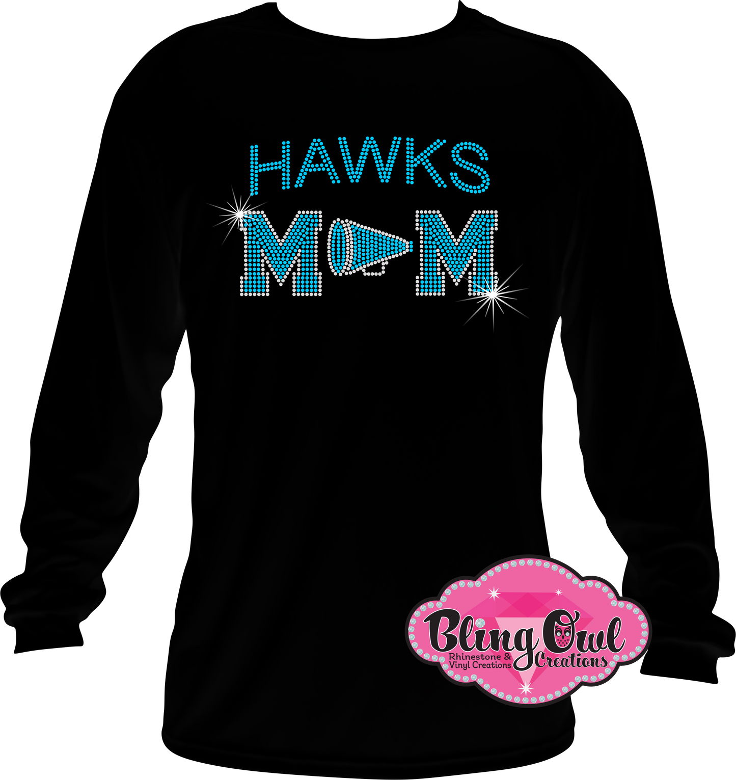 hickory hawks cheer_mom school_spirit_wear rhinestones sparkle bling transfer