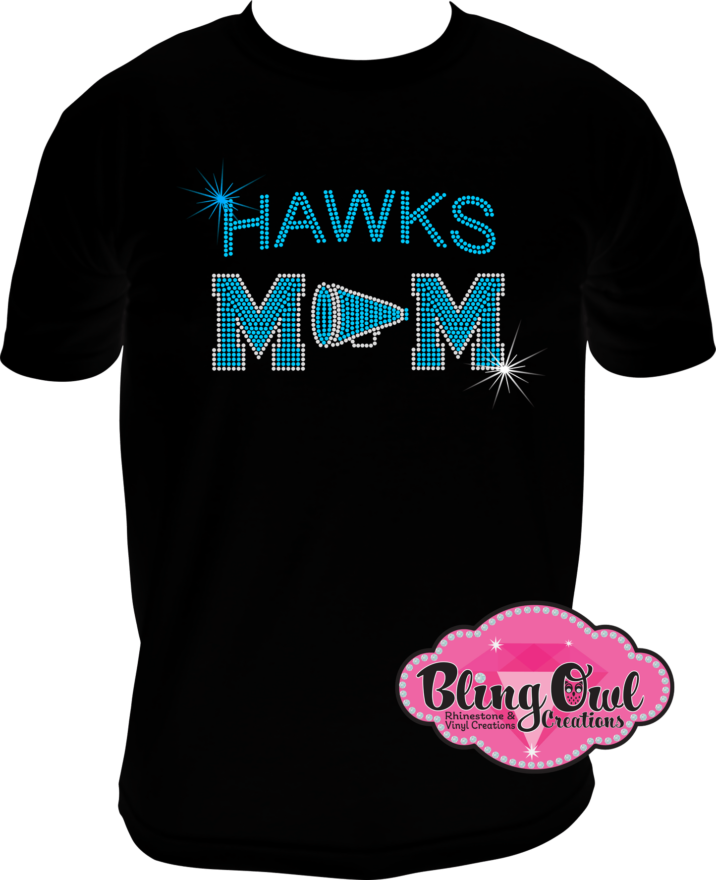 hickory hawks cheer_mom school_spirit_wear rhinestones sparkle bling transfer