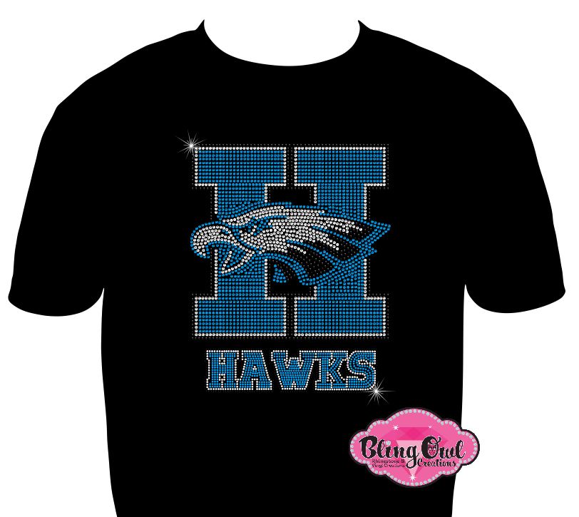 school_spirit_wear hickory_hawks design shirt rhinestones sparkle bling