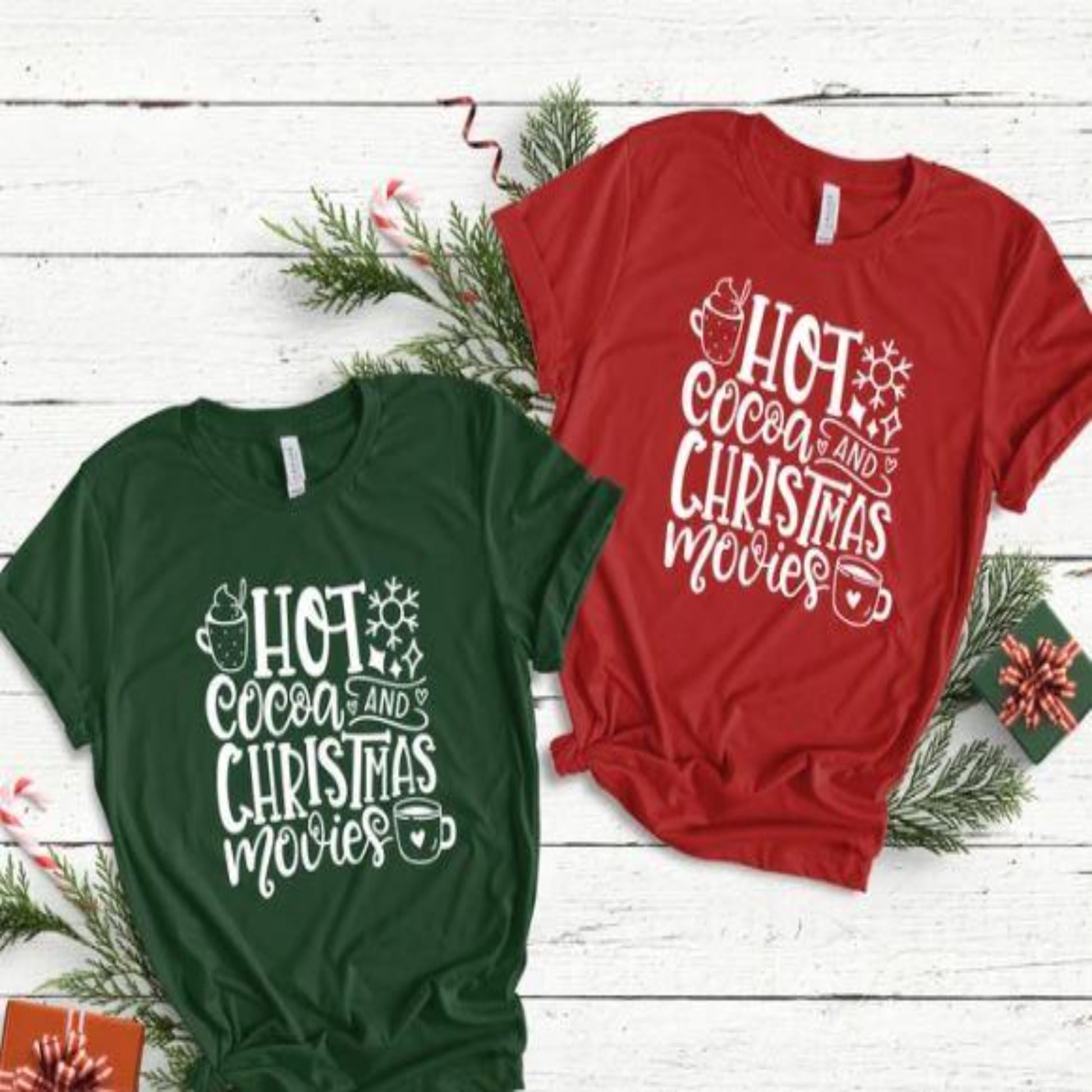 hot_cocoa_christmas_movies specialty tee holiday shirt comfortable tshirt