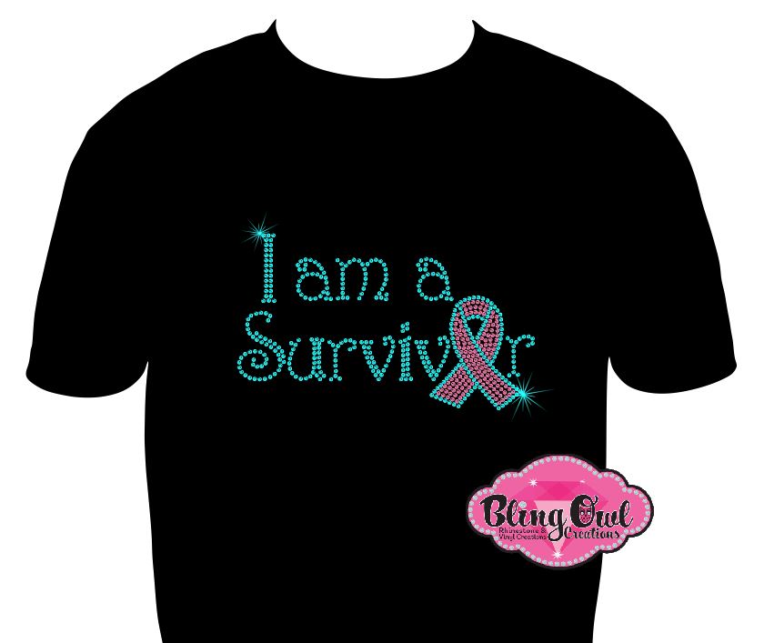 iam_survivor_ribbon design shirt rhinestones sparkle bling