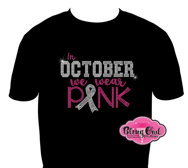 october_wear_pink design special_cause rhinestones sparkle bling transfer