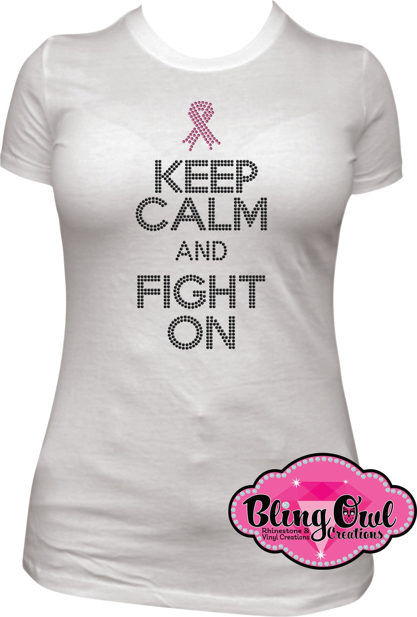 keep_calm_fight_on shirt rhinestones sparkle bling transfer