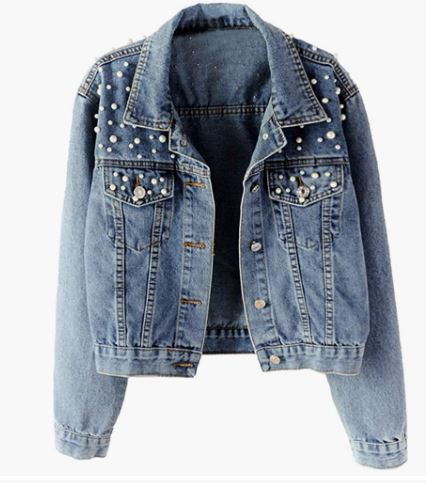 bridal_denim_jacket perfect_wedding_gift_outfit versatile_fashion chic_bride pearls_on_denim rhinestones sparkle bling