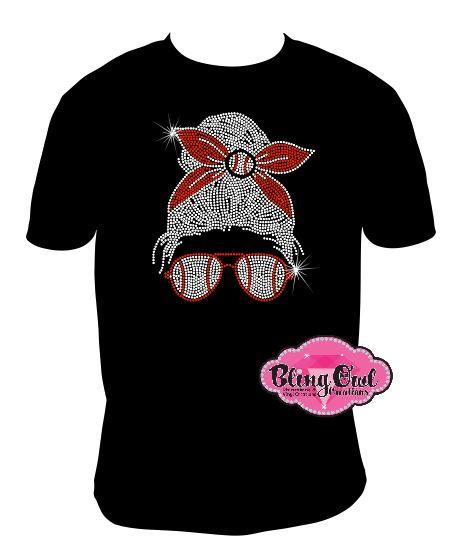 baseball_mom_lady_messy_bun shirt sports tee game_day_shirts_for_moms baseball_mom_rocks trendy_tees_for_moms baseball_mom_life moms_bling_shirt customized_shirts personalized_bling_tshirts rhinestones sparkle bling