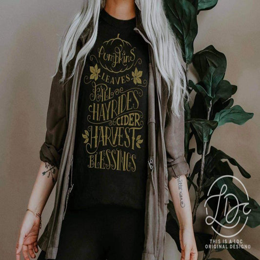 pumpkin_leaves harvest_blessings specialty tee comfortable shirt everyday tshirt