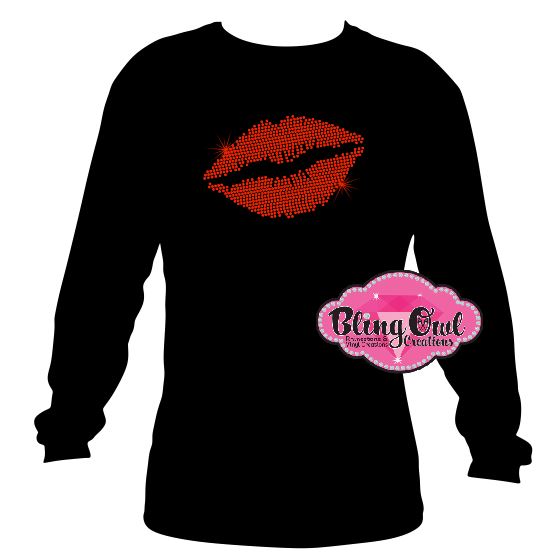 longsleeves shirt with lips design rhinestones sparkle bling