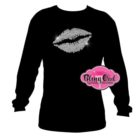 longsleeves shirt with lips design rhinestones sparkle bling