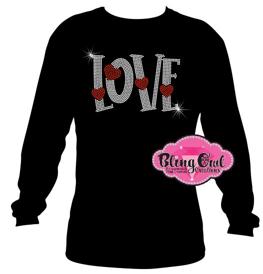 love_hearts longsleeves shirt rhinestones sparkle bling