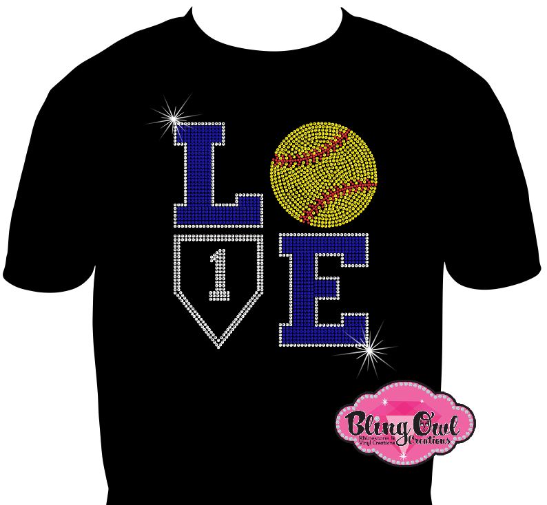 love softball design shirt customized tshirt rhinestones sparkle bling