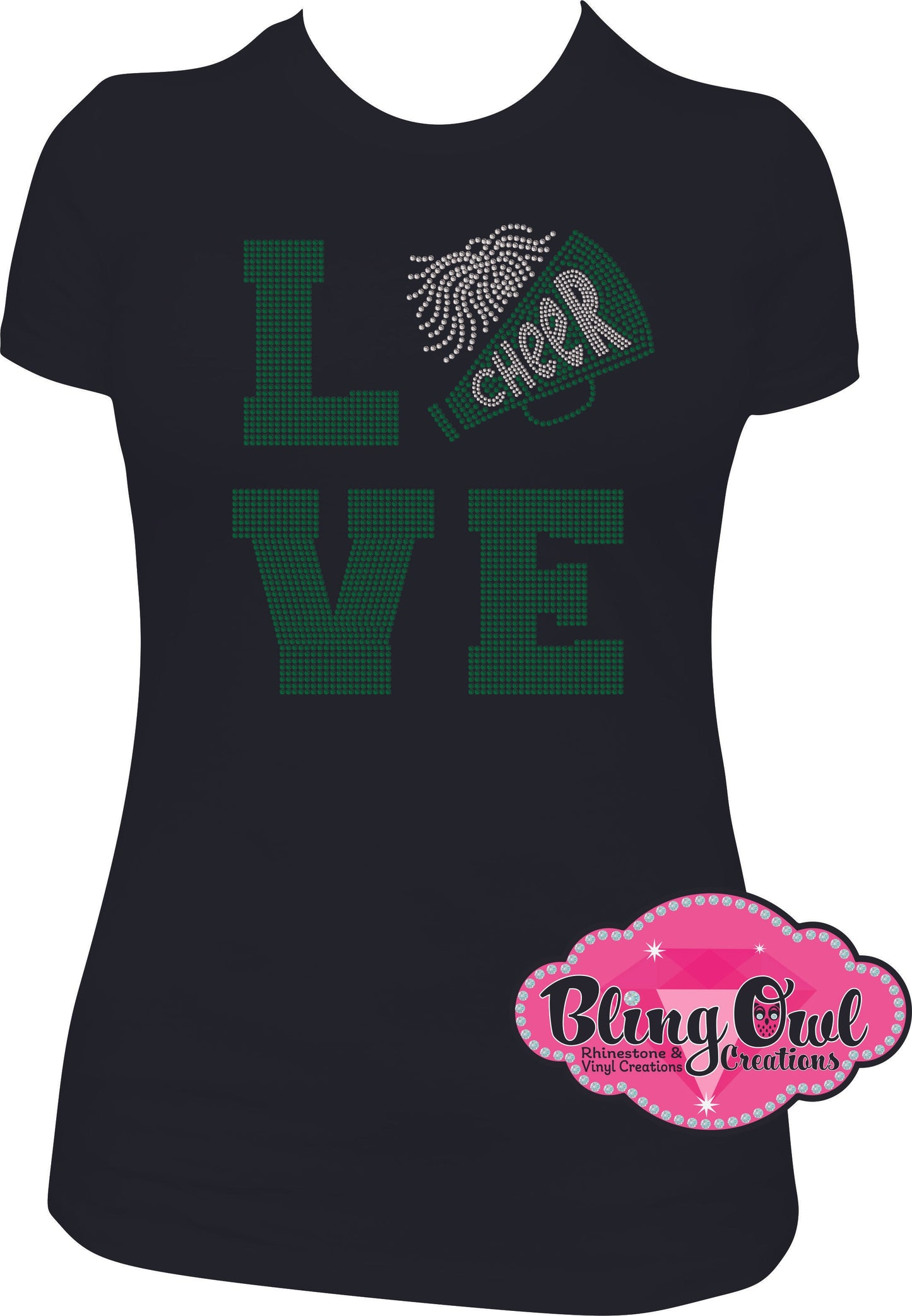 love_cheer design rhinestones sparkle bling transfer