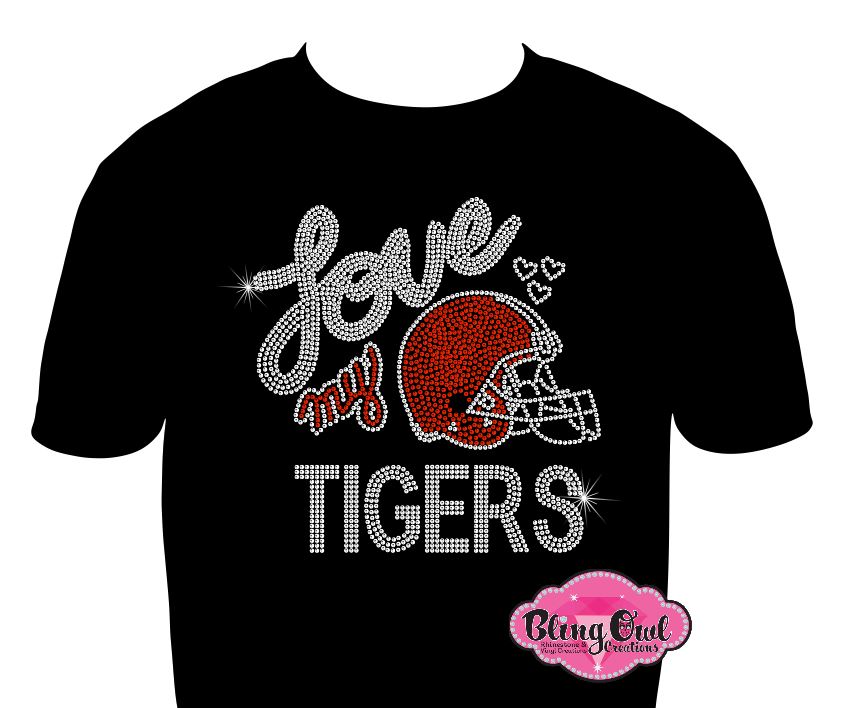 love_my_team_football design shirt school_mascot_name rhinestones sparkle bling