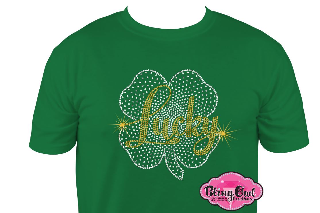 lucky_shamrock design rhinestones sparkle bling transfer