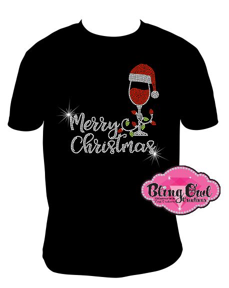 merry_christmas_wine_glass with santa_hat rhinestones sparkle bling transfer