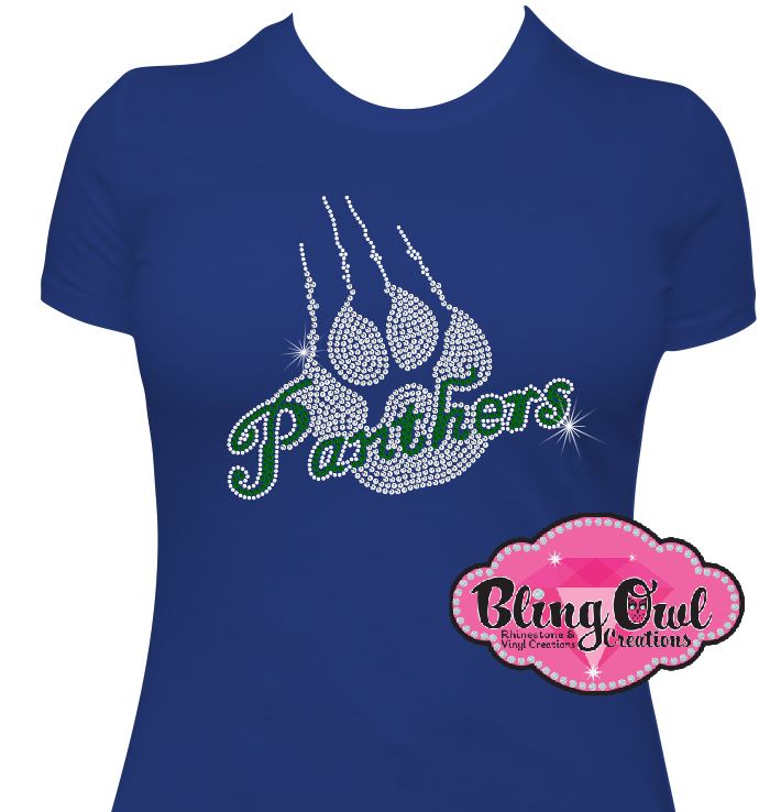 panthers claw school spirit wear panthers paw sparkle bling rhinestones