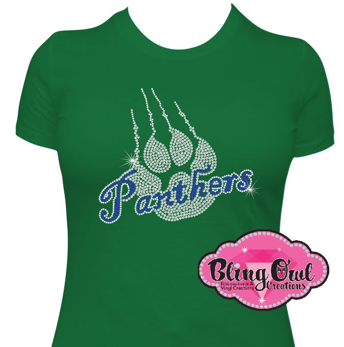 panthers claw school spirit wear panthers paw sparkle bling rhinestones