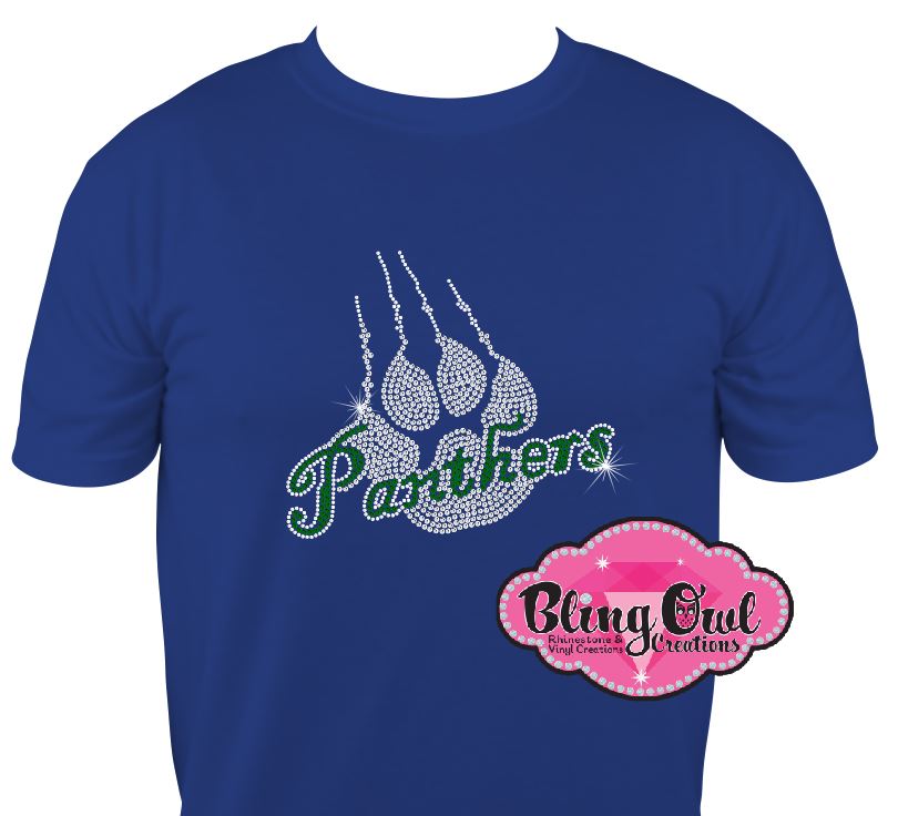 panthers claw school spirit wear panthers paw sparkle bling rhinestones