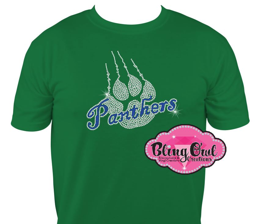 panthers claw school spirit wear panthers paw sparkle bling rhinestones