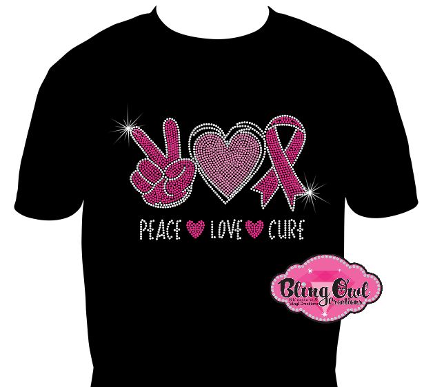 peace_love_cure design shirt special_cause tshirt rhinestones sparkle bling