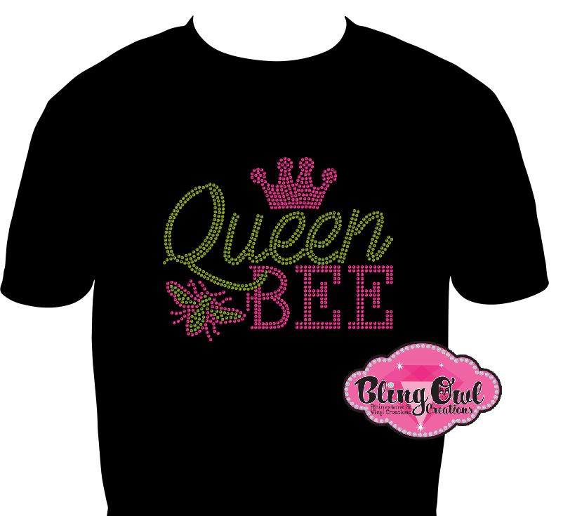 queen_bee_crown design ladies_bling_shirt women_trendy_tshirt regal_mom_shirt glam_queen_tees cute_shirt classic_chic_wear timeless_tee rhinestones sparkle bling