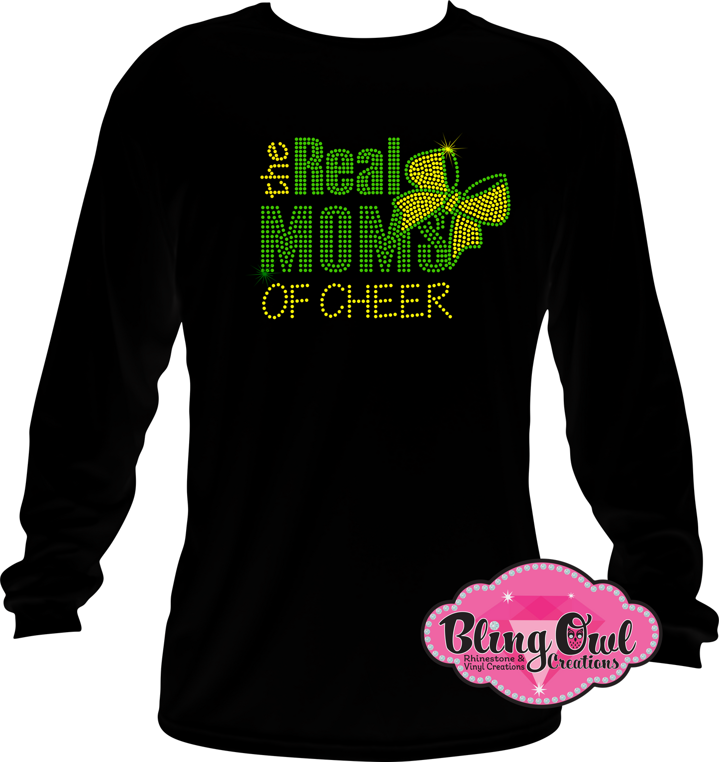 real_moms_cheer design rhinestones sparkle bling transfer
