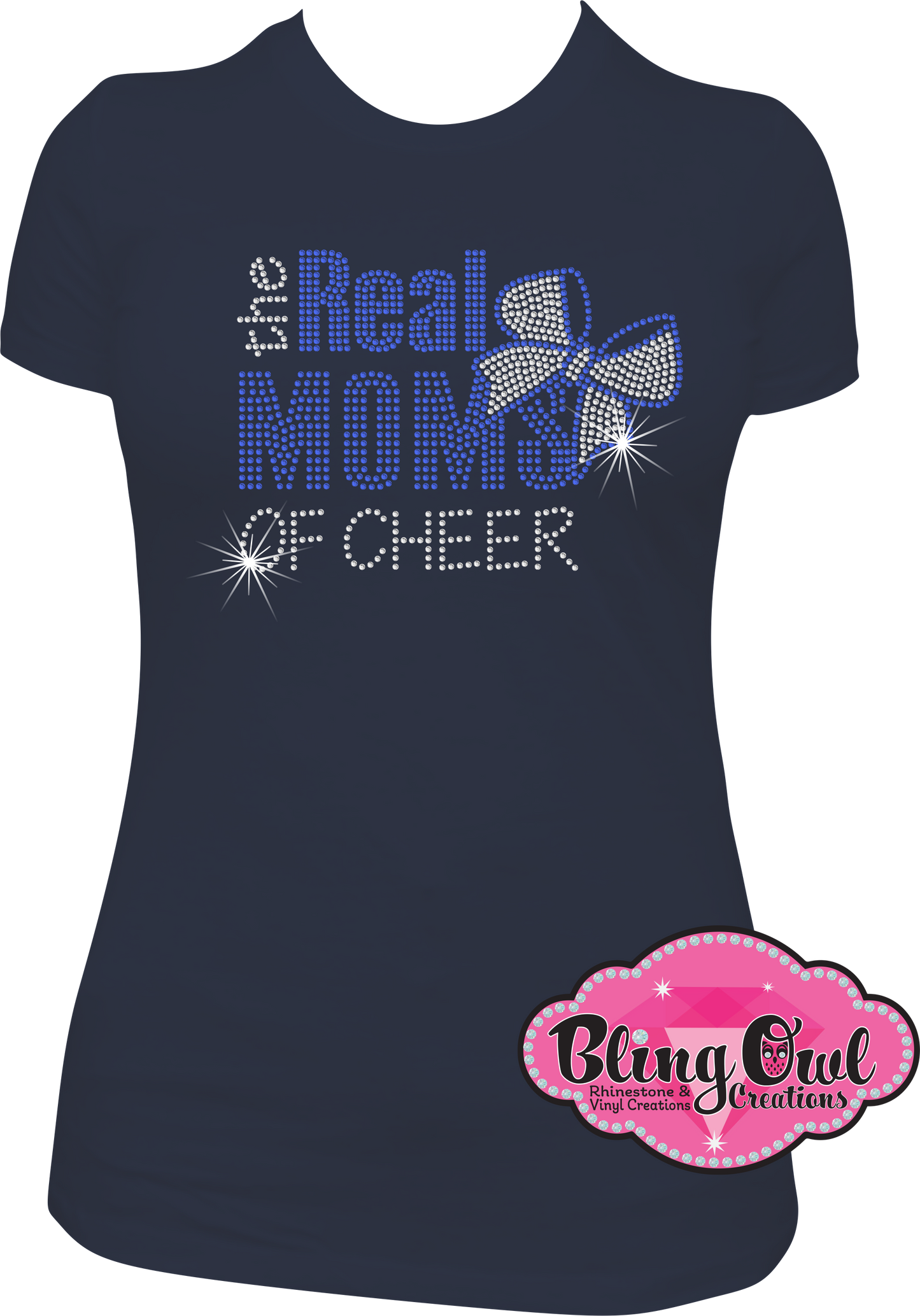 real_moms_cheer design rhinestones sparkle bling transfer