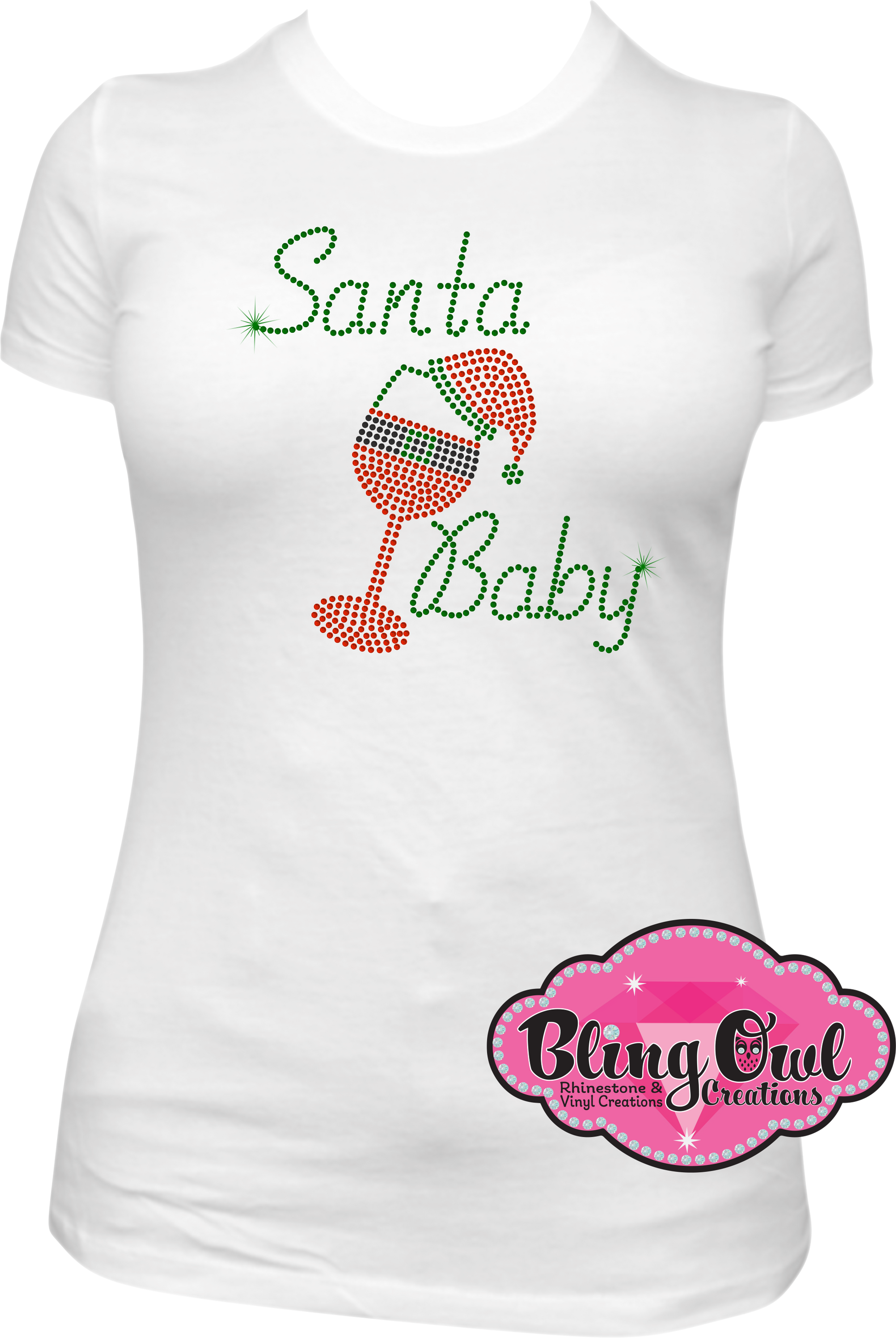 santa_baby_wine_glass_santa_hat design rhinestones sparkle bling transfer
