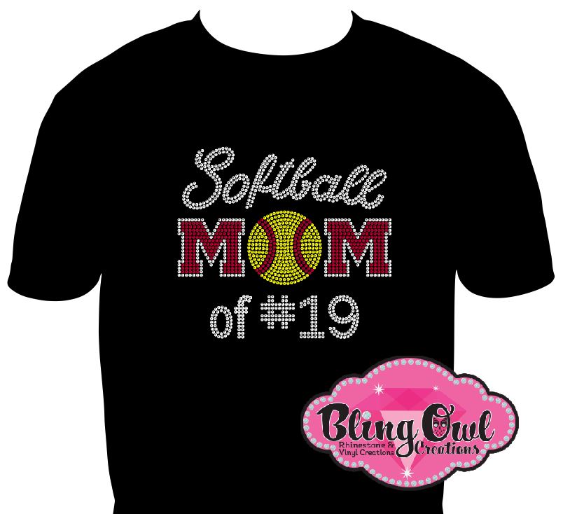 softball_mom_with_number personalized shirt customized tshirt rhinestones sparkle bling