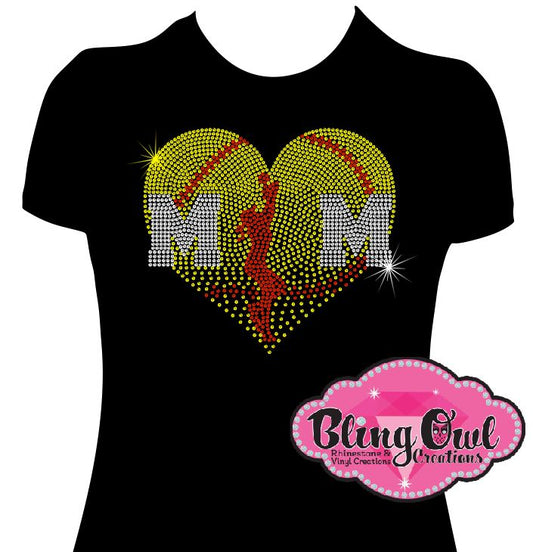 softball_mom_heart shirt rhinestones sparkle bling