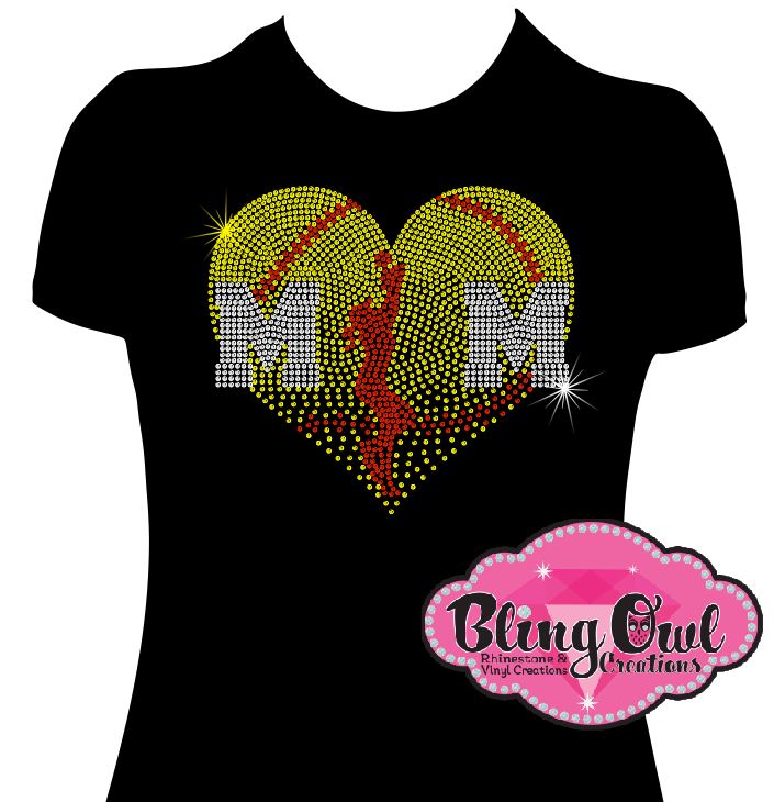 softball_mom_heart shirt rhinestones sparkle bling