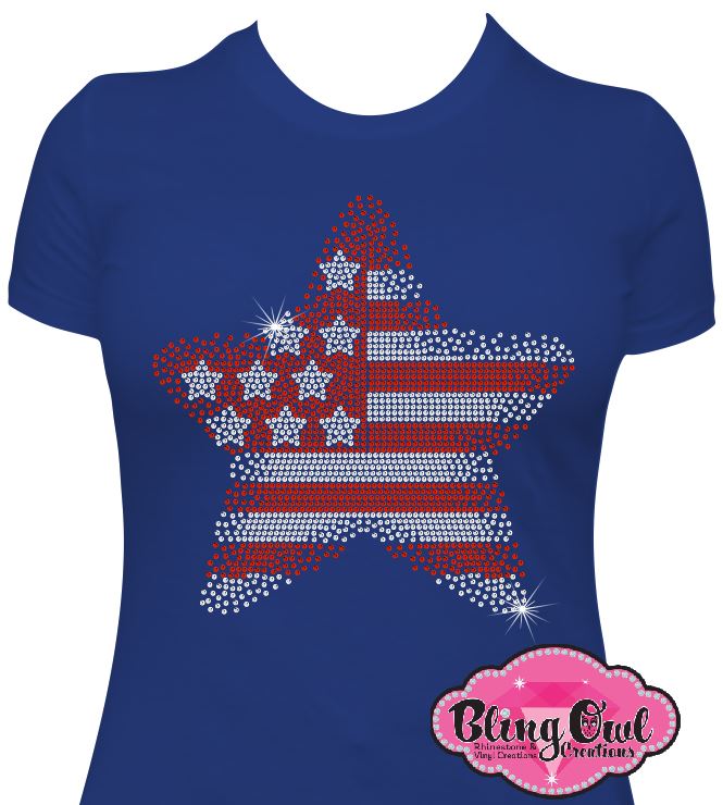 star_flag design rhinestones sparkle bling transfer