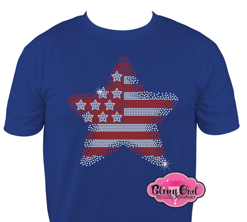 star_flag design rhinestones sparkle bling transfer