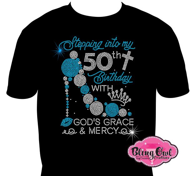 stepping_into_50th_birthday design shirt rhinestones sparkle bling