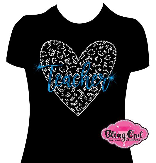 teacher_leopard_heart design shirt perfect_gift_for_teachers rhinestones sparkle bling