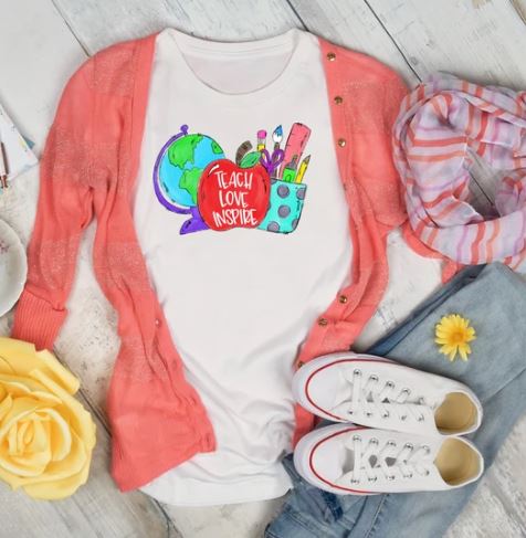 teach_love_inspire specialty tee shirt casual tshirt comfortable everyday wear