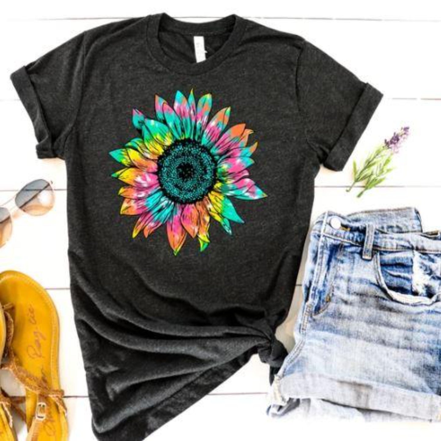 tie_dye_sunflower specialty tee casual shirt comfortable wear everyday flower tshirt
