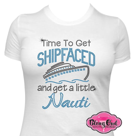 time_to_get_shipfaced design cruise shirt travel tshirt rhinestones sparkle bling