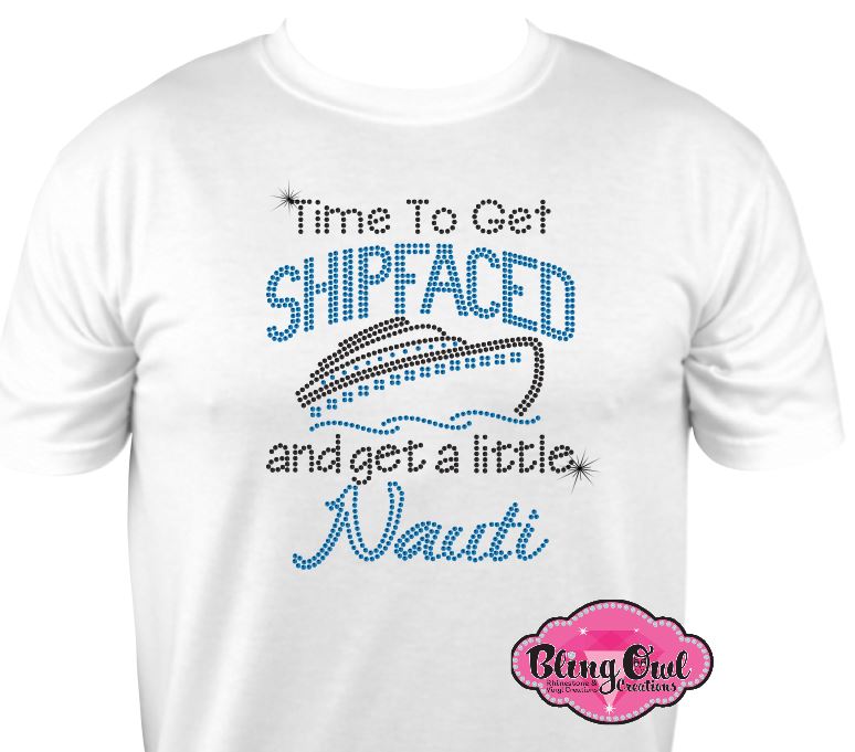 time_to_get_shipfaced design cruise shirt travel tshirt rhinestones sparkle bling