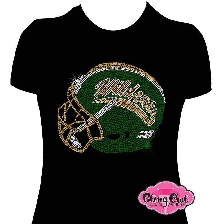 bling football helmet 24" Glitter Helmet, Jersey, Pick: Black & Gold Very detailed 3D iced piece Solid back 4.1ct VVS D color moissanite stones Wildcats Helmet (Rhinestone Design)